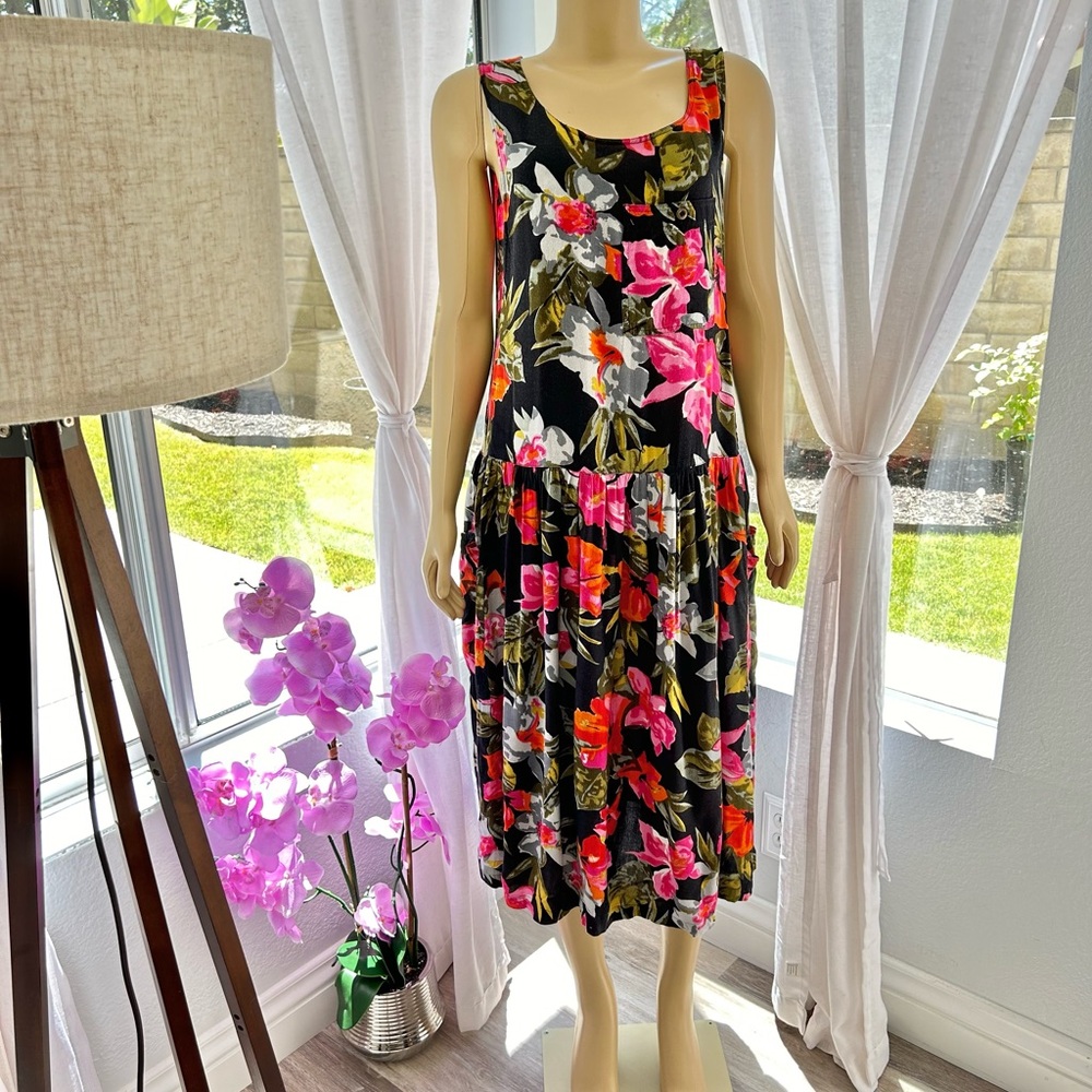 Vtg CopyRight Womens Floral Colorful Shirt Dress Sleeveless Tunic Size M Medium